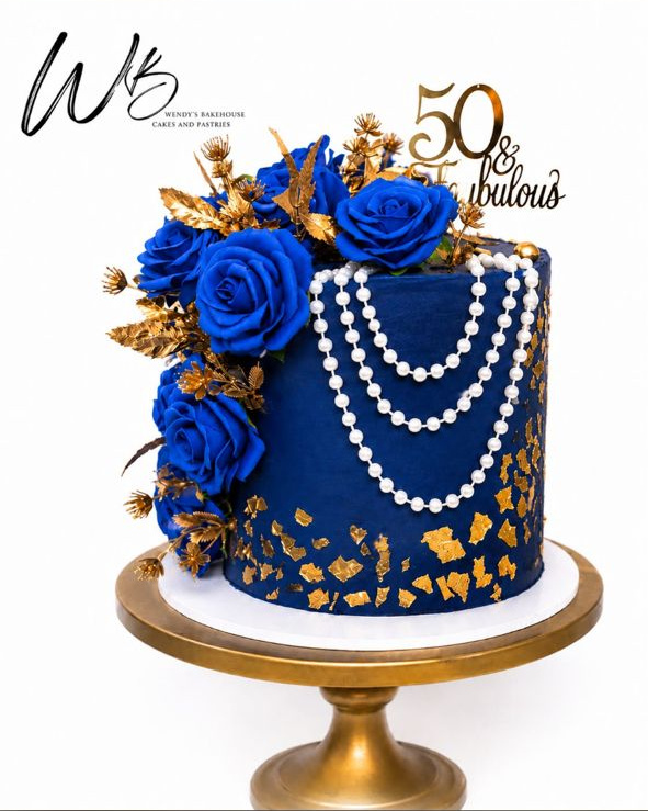 Royal Blue Golden Celebration Cake